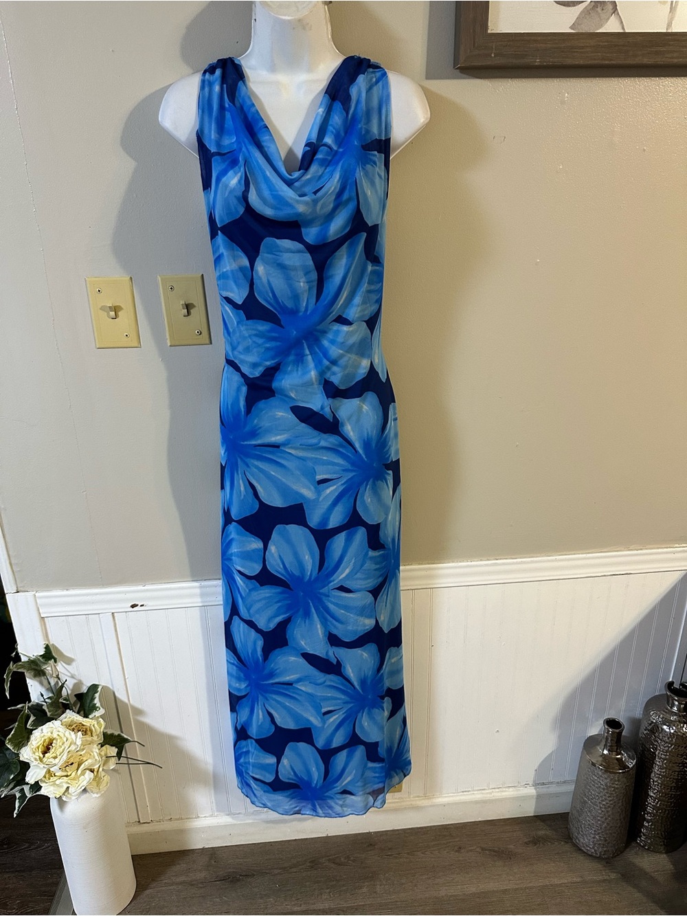 Blue Floral Cowl Neck Maxi Dress - Picture 2 of 6